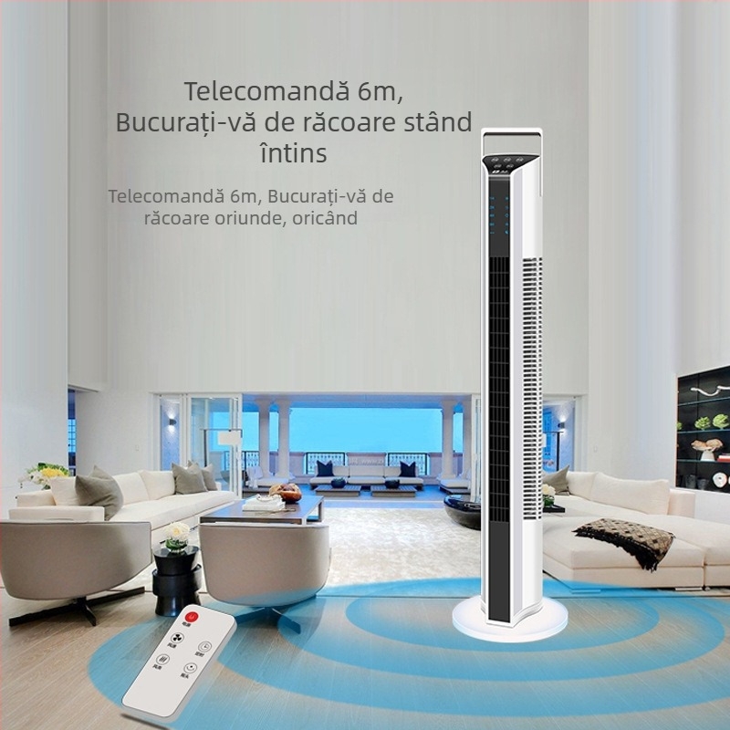 Ventilator vertical fără palete pentru uz casnic, oscilare stânga-dreapta, 3 viteze, temporizator 2–8 ore, telecomandă, model 2105