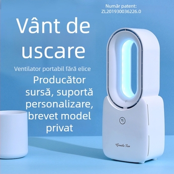 Ventilator fără palete de birou, încărcare USB, portabil și silențios, baterie încorporată 2500 mAh, 4 trepte de viteză