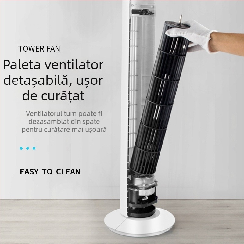 Ventilator tor vertical fără palete QB-T628, 220V, 45W, 50Hz, zgomot 40–50 dB, 3 trepte de viteză, vânt Natural/Sleep/Normal, control mecanic, motor brushless