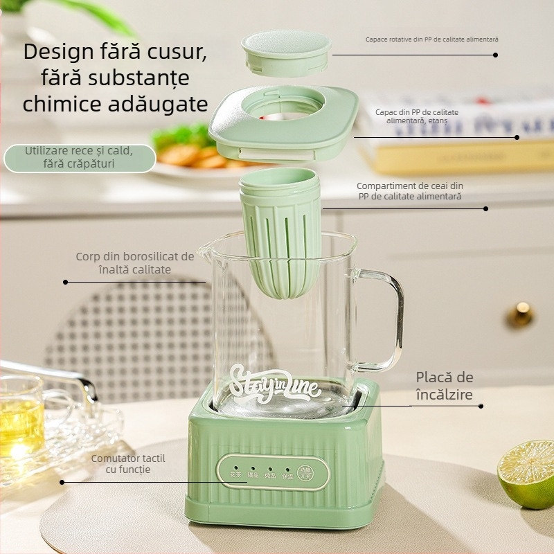 Oală de sănătate pentru ceai cu termostat digital, corp din sticlă, 500W, model MZS-500B, pentru 2-3 persoane