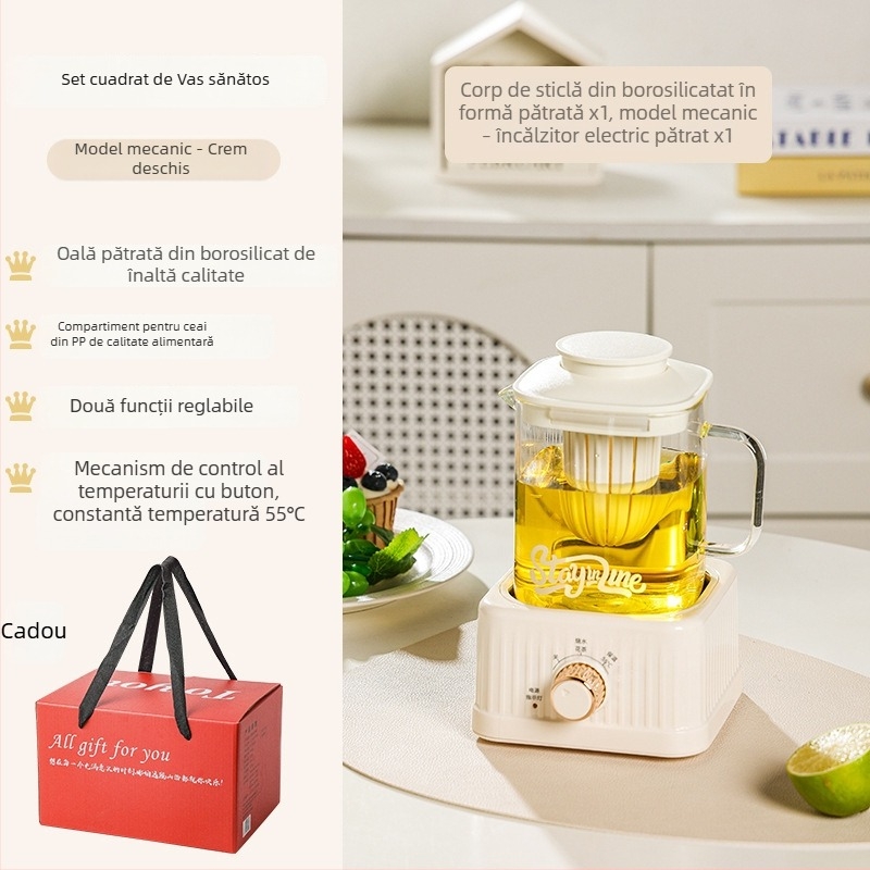 Oală de sănătate pentru ceai cu termostat digital, corp din sticlă, 500W, model MZS-500B, pentru 2-3 persoane