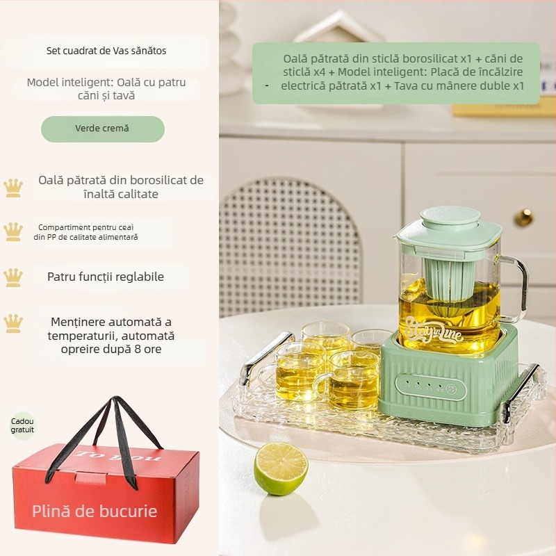 Oală de sănătate pentru ceai cu termostat digital, corp din sticlă, 500W, model MZS-500B, pentru 2-3 persoane
