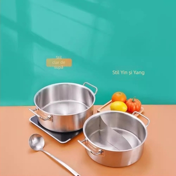 Oală de hot pot din oțel inoxidabil, fund plat, 6,1–10 L, mânere duble, antiaderent