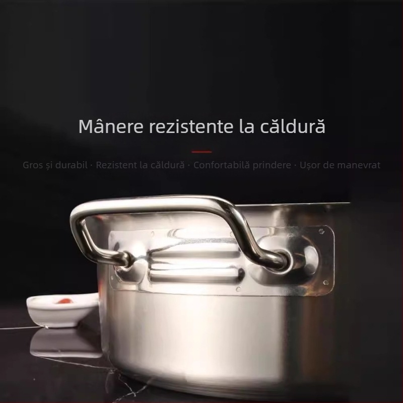 Oală de hot pot din oțel inoxidabil, fund plat, 6,1–10 L, mânere duble, antiaderent