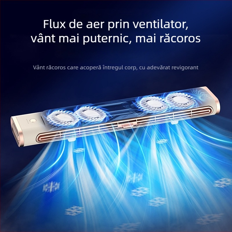 Ventilator turn fără palete pentru casă, alimentare USB, baterie încorporată 4000mAh, autonomie peste 12 ore, vânt natural, 3 trepte de viteză, montaj pe perete sau podea, zgomot redus sub 36 dB