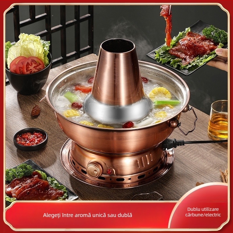Hot pot în stil Chinezesc, imitație de cupru, oală din oțel inoxidabil 201, capacitate 2,1–4 L, marca Yaojia le, uz casnic, non-electric