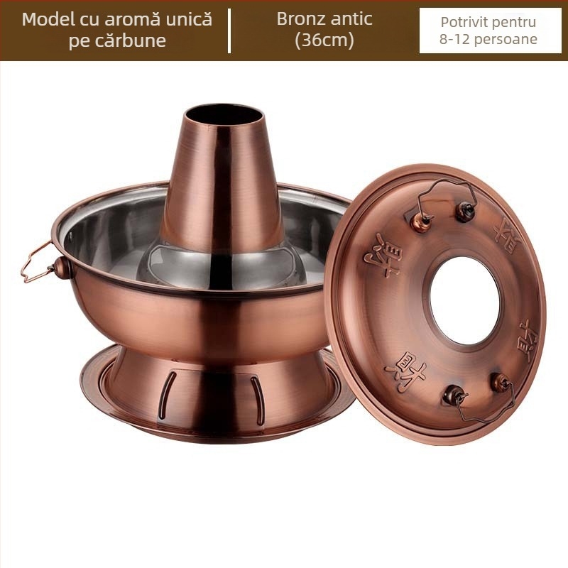 Hot pot în stil Chinezesc, imitație de cupru, oală din oțel inoxidabil 201, capacitate 2,1–4 L, marca Yaojia le, uz casnic, non-electric