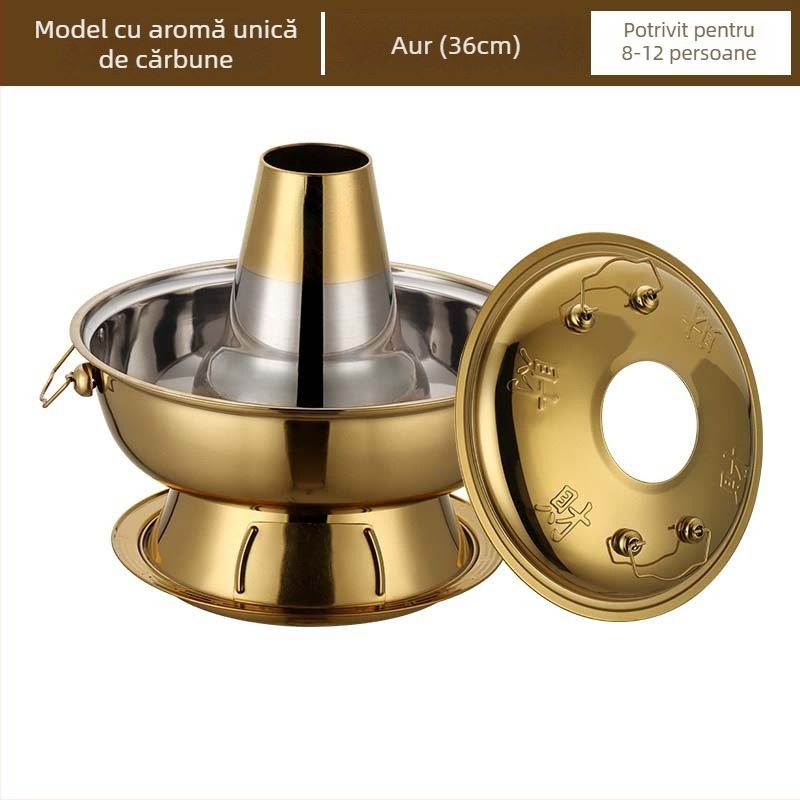 Hot pot în stil Chinezesc, imitație de cupru, oală din oțel inoxidabil 201, capacitate 2,1–4 L, marca Yaojia le, uz casnic, non-electric