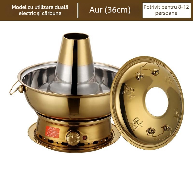 Hot pot în stil Chinezesc, imitație de cupru, oală din oțel inoxidabil 201, capacitate 2,1–4 L, marca Yaojia le, uz casnic, non-electric