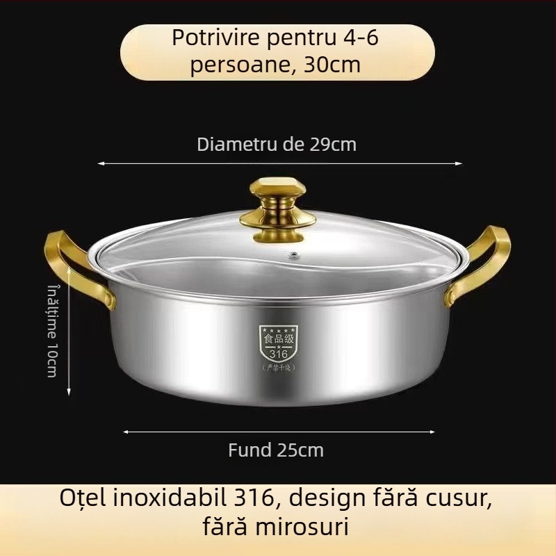 Hot pot din oțel inoxidabil 304, capacitate 2,1–4 L, fără electricitate, marcă Unique