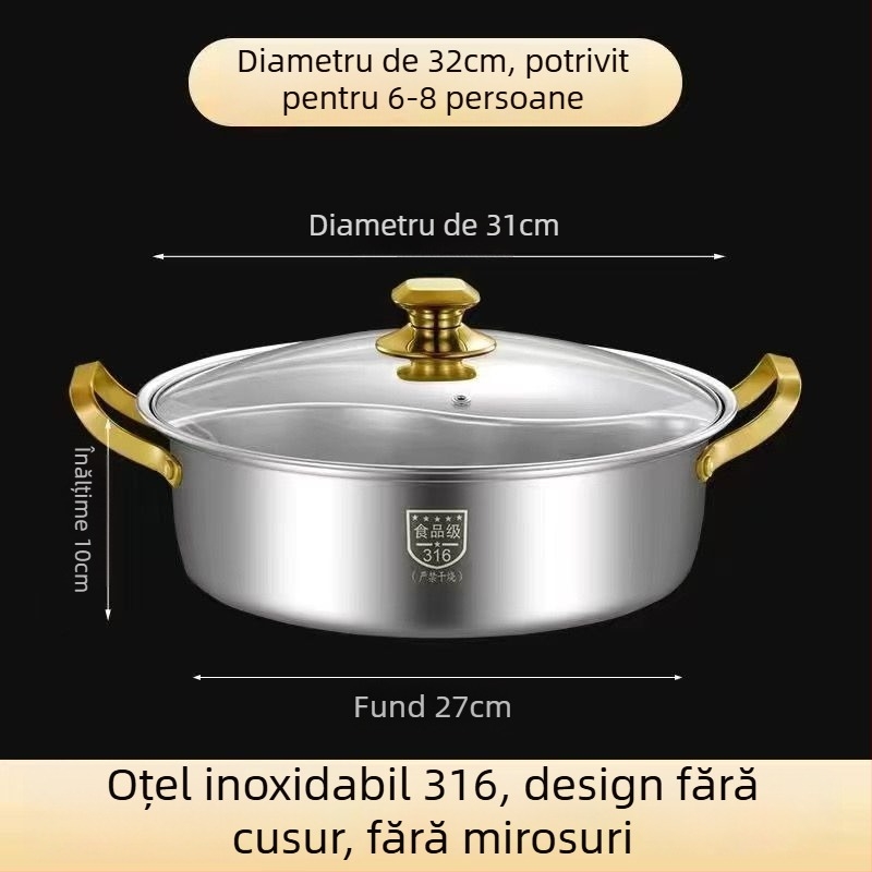 Hot pot din oțel inoxidabil 304, capacitate 2,1–4 L, fără electricitate, marcă Unique