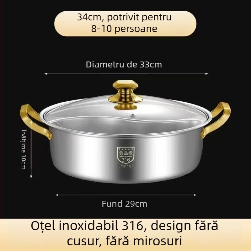 Hot pot din oțel inoxidabil 304, capacitate 2,1–4 L, fără electricitate, marcă Unique