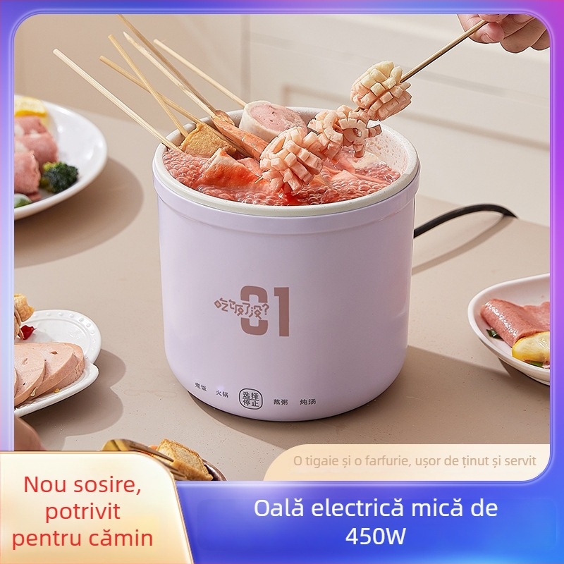 Oală electrică mini pentru cămin, capacitate până la 2 L, pentru 1 persoană, control cu buton, liner antiaderent, curățare într-o singură piesă