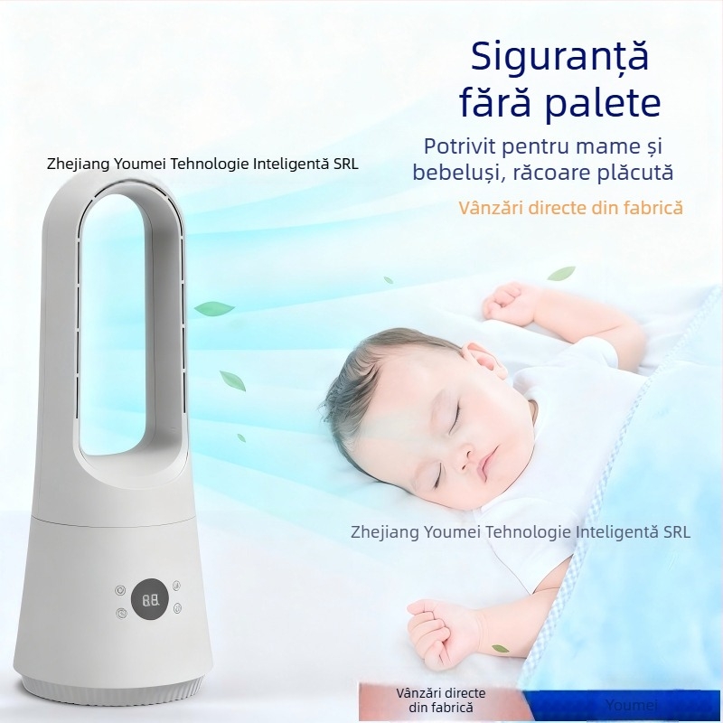 Ventilator de podea fără lame, cu ecran tactil, oscilație și telecomandă; 220V 50Hz, 30W, motor brushless