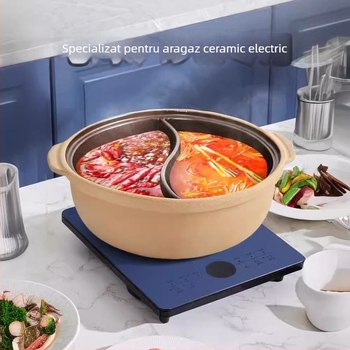 Hot Pot cu două camere, ceramică neglazurată, 4.1–6 L, compatibil cu aragaz, model Ancient Flavor, antiaderent