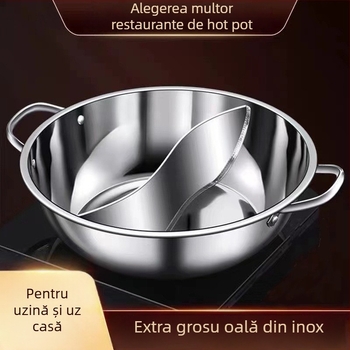 Vas hot pot din oțel inoxidabil 304, corp gros, capac din sticlă, model WF-XFY1, capacitate 2,1–4 L, greutate 1,5 kg