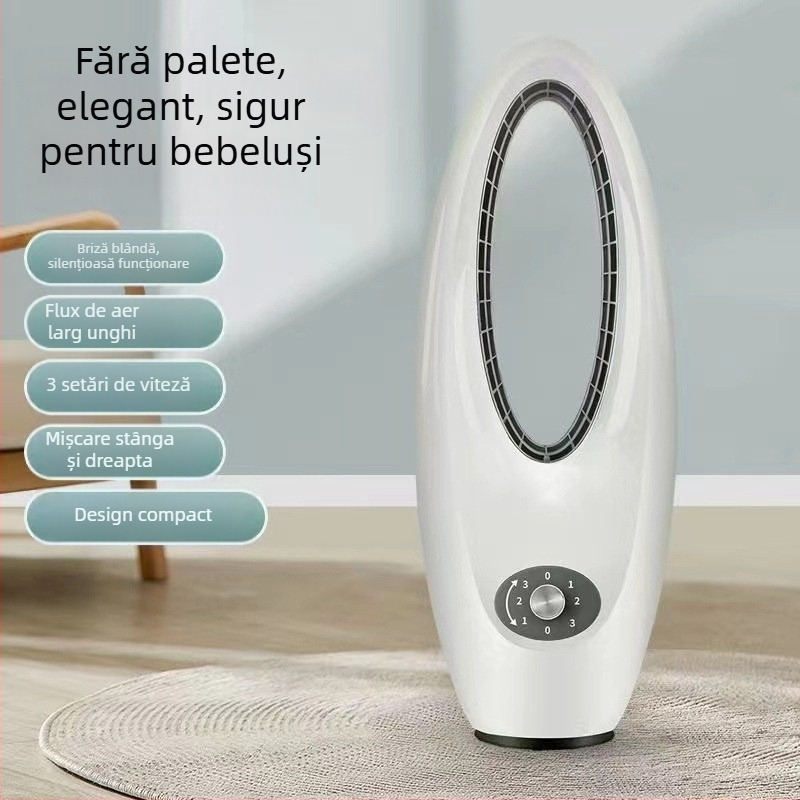 Ventilator fără lame pentru uz casnic, oscilare stânga-dreapta, design silențios, 45W, 220V, 3 trepte vânt natural