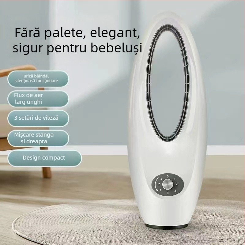 Ventilator fără lame pentru uz casnic, oscilare stânga-dreapta, design silențios, 45W, 220V, 3 trepte vânt natural