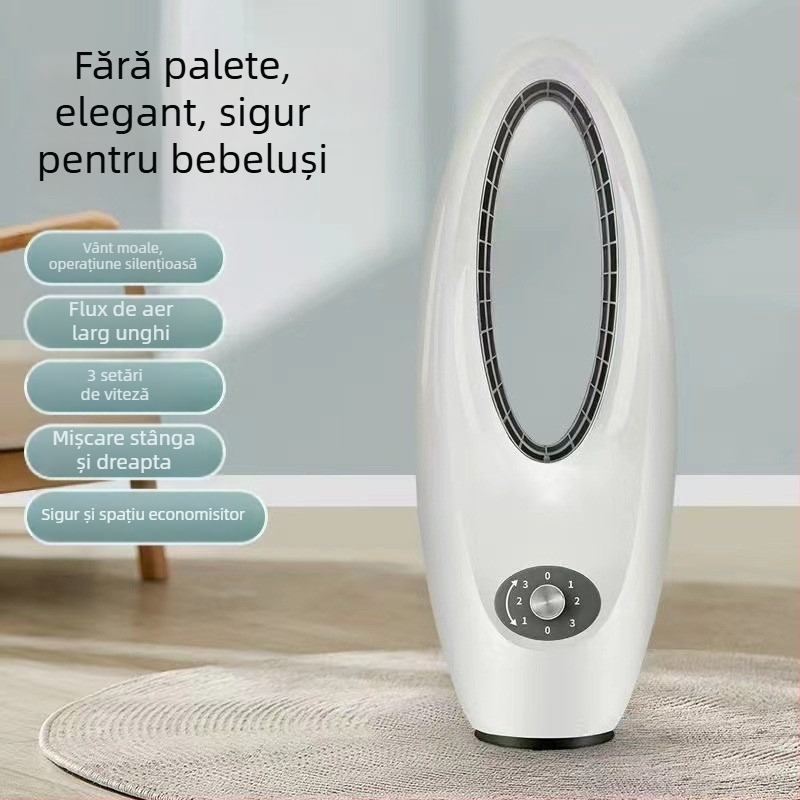 Ventilator fără lame pentru uz casnic, oscilare stânga-dreapta, design silențios, 45W, 220V, 3 trepte vânt natural