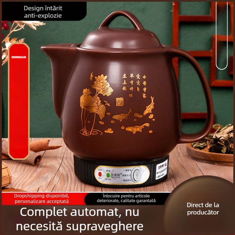 Oală ceramică pentru decoct OFN01, 2-3 L, 220V, 450W, termostat KSD, control cu buton, pentru 1 persoană