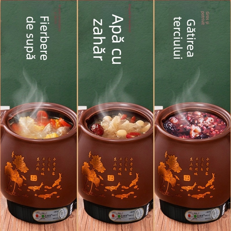 Oală ceramică pentru decoct OFN01, 2-3 L, 220V, 450W, termostat KSD, control cu buton, pentru 1 persoană