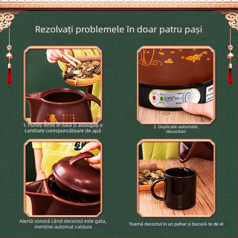 Oală ceramică pentru decoct OFN01, 2-3 L, 220V, 450W, termostat KSD, control cu buton, pentru 1 persoană