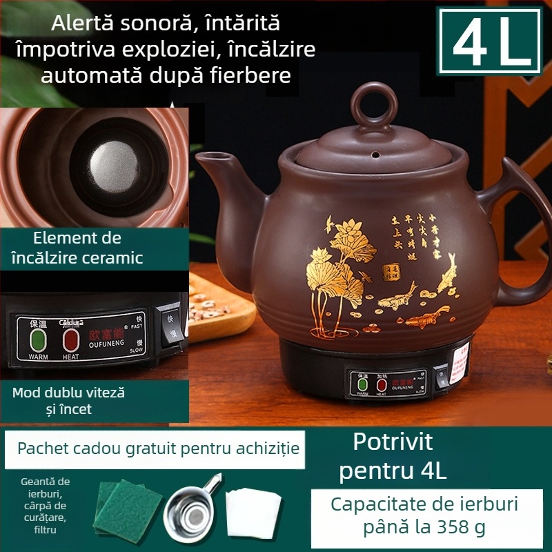 Oală ceramică pentru decoct OFN01, 2-3 L, 220V, 450W, termostat KSD, control cu buton, pentru 1 persoană