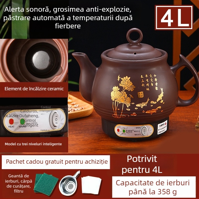 Oală ceramică pentru decoct OFN01, 2-3 L, 220V, 450W, termostat KSD, control cu buton, pentru 1 persoană