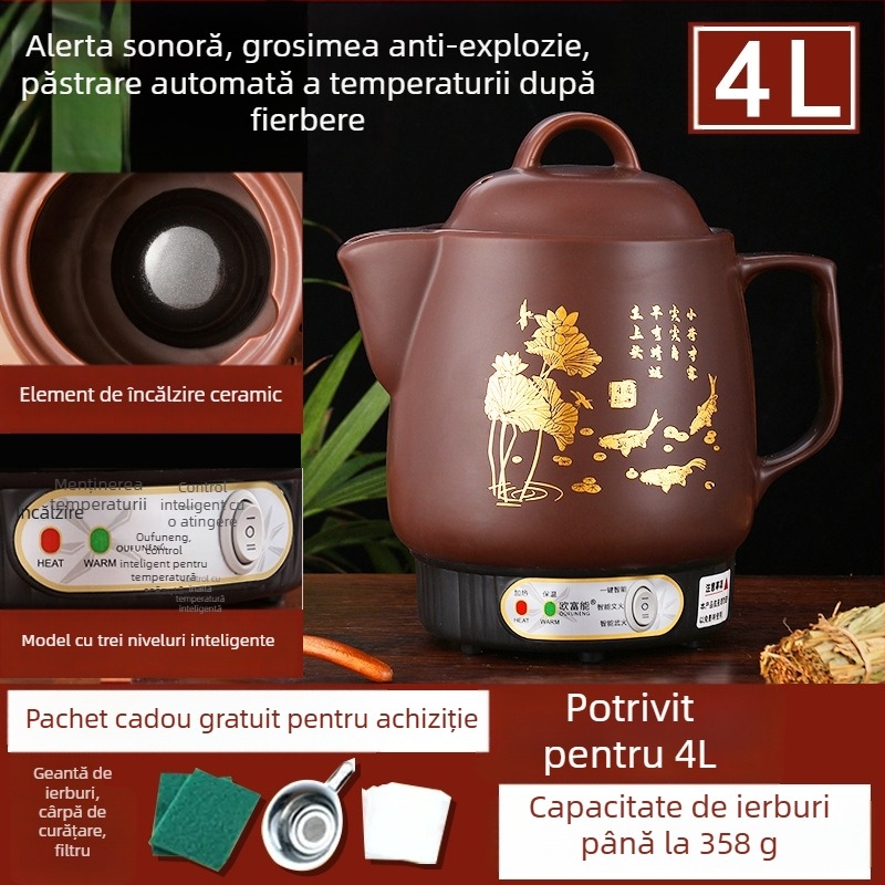 Oală ceramică pentru decoct OFN01, 2-3 L, 220V, 450W, termostat KSD, control cu buton, pentru 1 persoană