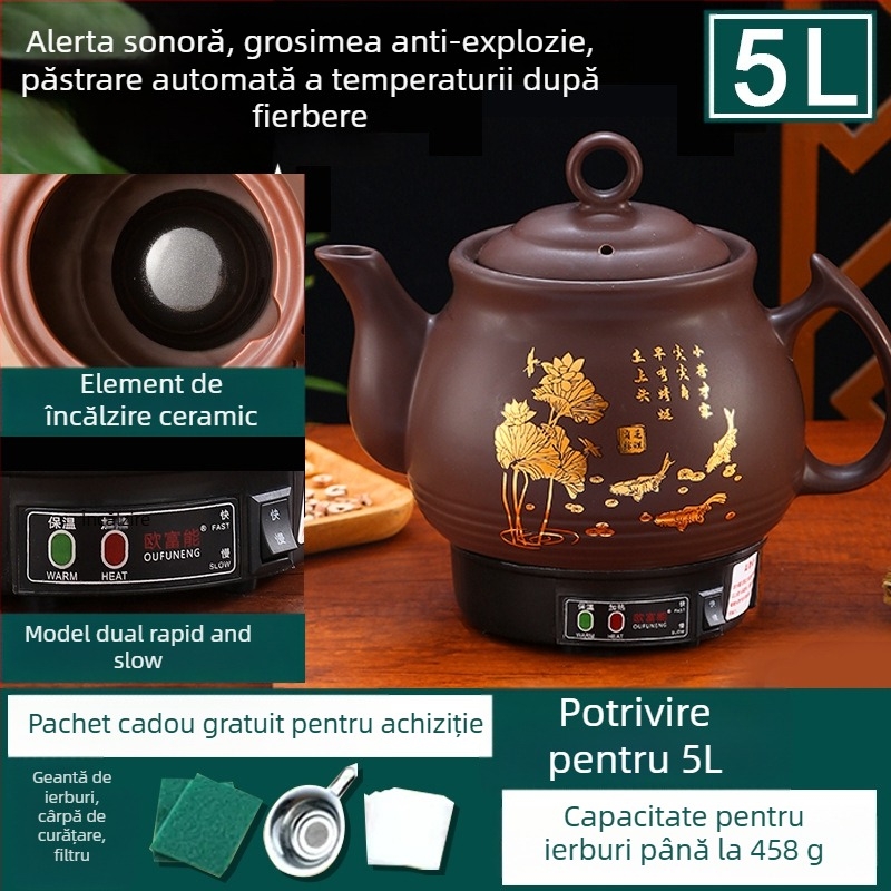 Oală ceramică pentru decoct OFN01, 2-3 L, 220V, 450W, termostat KSD, control cu buton, pentru 1 persoană