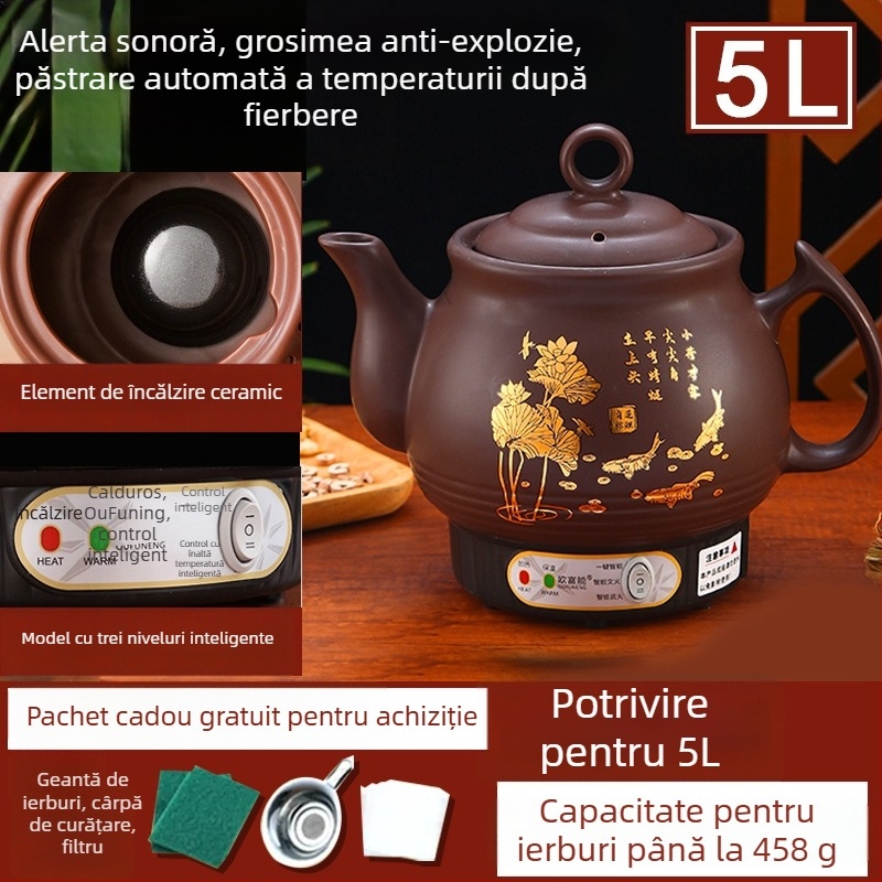 Oală ceramică pentru decoct OFN01, 2-3 L, 220V, 450W, termostat KSD, control cu buton, pentru 1 persoană