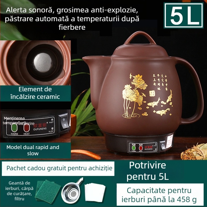 Oală ceramică pentru decoct OFN01, 2-3 L, 220V, 450W, termostat KSD, control cu buton, pentru 1 persoană