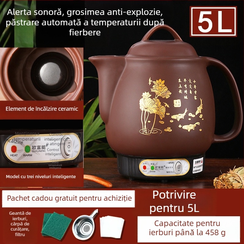 Oală ceramică pentru decoct OFN01, 2-3 L, 220V, 450W, termostat KSD, control cu buton, pentru 1 persoană