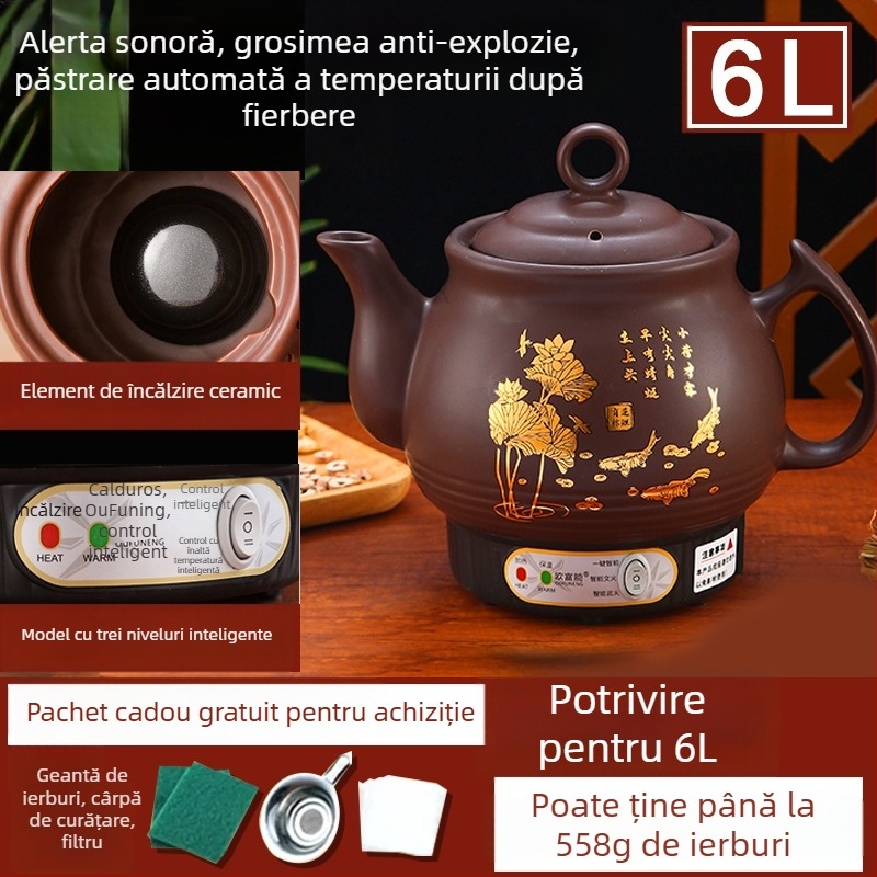 Oală ceramică pentru decoct OFN01, 2-3 L, 220V, 450W, termostat KSD, control cu buton, pentru 1 persoană