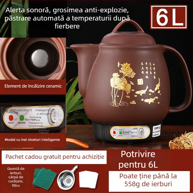 Oală ceramică pentru decoct OFN01, 2-3 L, 220V, 450W, termostat KSD, control cu buton, pentru 1 persoană