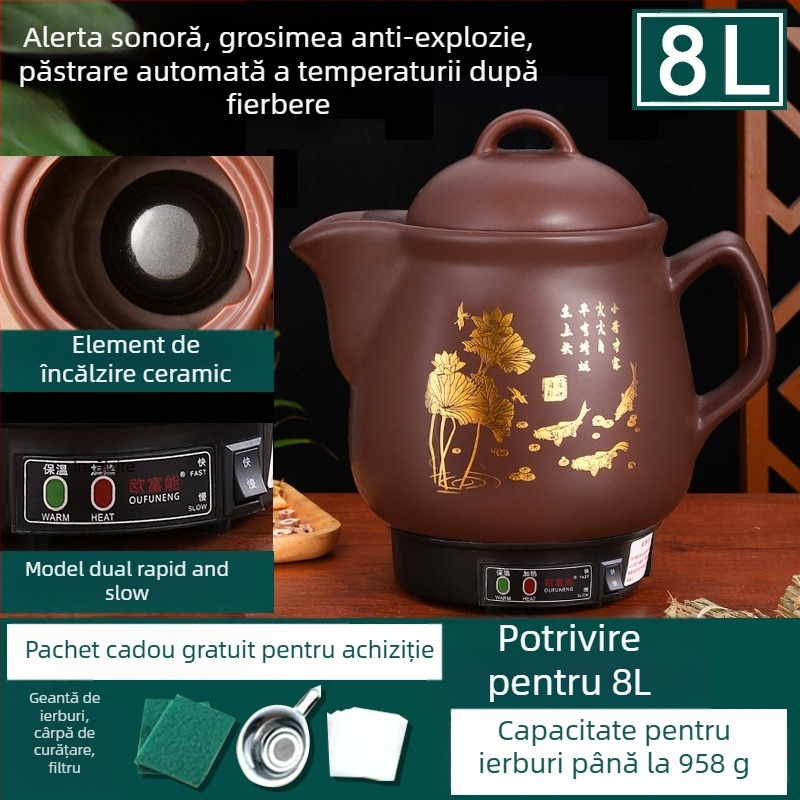 Oală ceramică pentru decoct OFN01, 2-3 L, 220V, 450W, termostat KSD, control cu buton, pentru 1 persoană