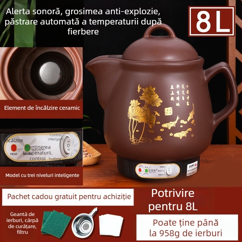 Oală ceramică pentru decoct OFN01, 2-3 L, 220V, 450W, termostat KSD, control cu buton, pentru 1 persoană