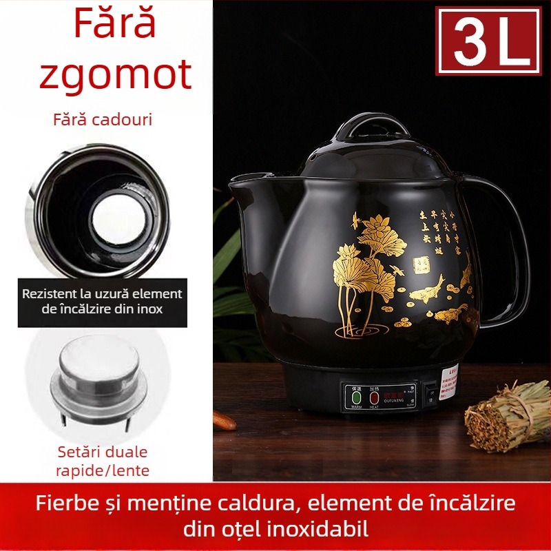 Oală ceramică pentru decoct OFN01, 2-3 L, 220V, 450W, termostat KSD, control cu buton, pentru 1 persoană