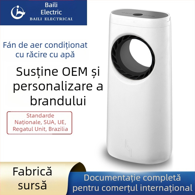 Răcitor de aer fără palete, cu umidificator, control de la distanță, 220V, 70W, rezervor de apă 4,1–6 L, temporizator 2–8 h, vânt natural/dormire/normal, viteză a treia