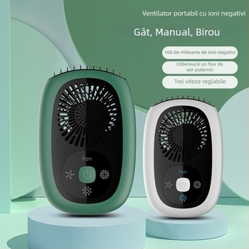 Ventilator fără lame pentru gât, cu ioni negativi, purificator de aer USB compact, 3 trepte de viteză, baterie încorporată 2000–4000 mAh, motor brushless
