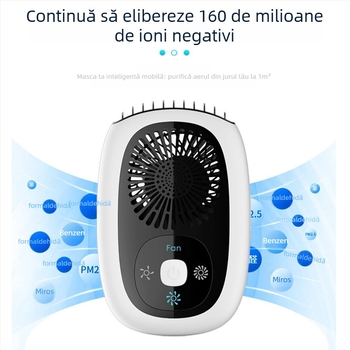 Ventilator fără lame pentru gât, cu ioni negativi, purificator de aer USB compact, 3 trepte de viteză, baterie încorporată 2000–4000 mAh, motor brushless