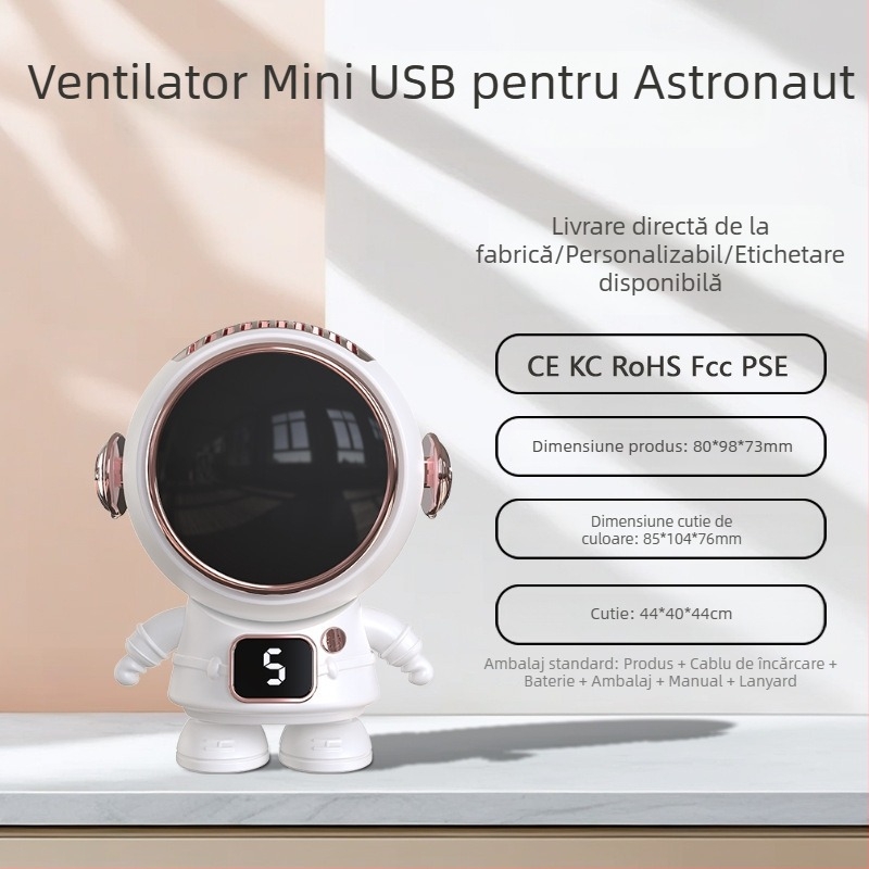 Ventilator pentru gât cu încărcare USB, fără palete, logo personalizabil, baterie încorporată 800–1000 mAh, 5 viteze