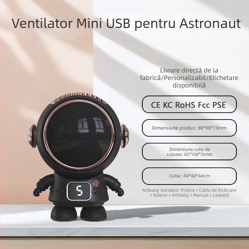 Ventilator pentru gât cu încărcare USB, fără palete, logo personalizabil, baterie încorporată 800–1000 mAh, 5 viteze