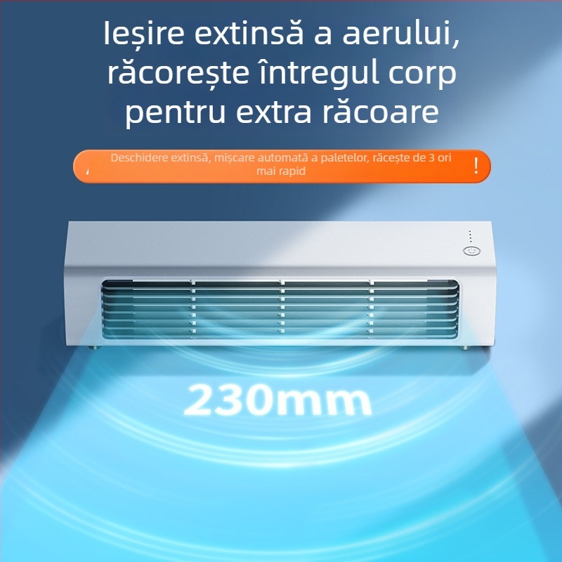 Ventilator tip turn fără palete, portabil, alimentare USB, pentru birou și montaj pe perete, cap rotativ, vânt natural, 5V/7W, baterie încorporată 2000–4000 mAh, telecomandă, autonomie 6–8 ore