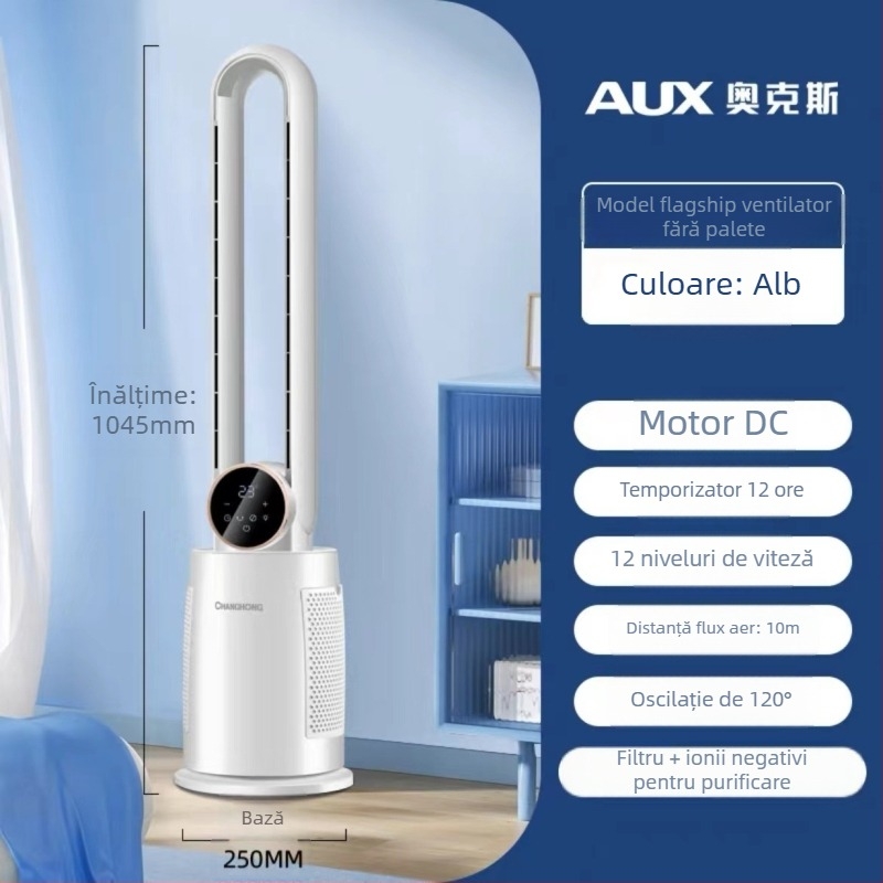 Ventilator fără palete pentru podea/ birou cu cap oscilant – 60W, 220V, 36–45 dB, 3 viteze, pentru 21–30 m²