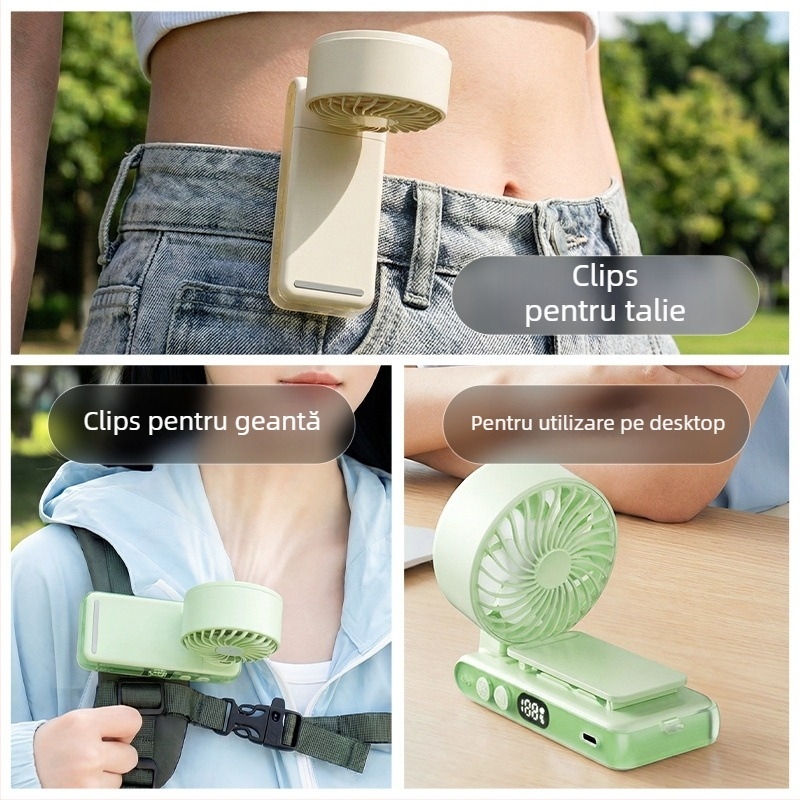 Ventilator portabil fără palete cu clips și design pentru gât, pliabil, USB reîncărcabil, baterie 2000–4000 mAh, motor brushless, 5 trepte de viteză