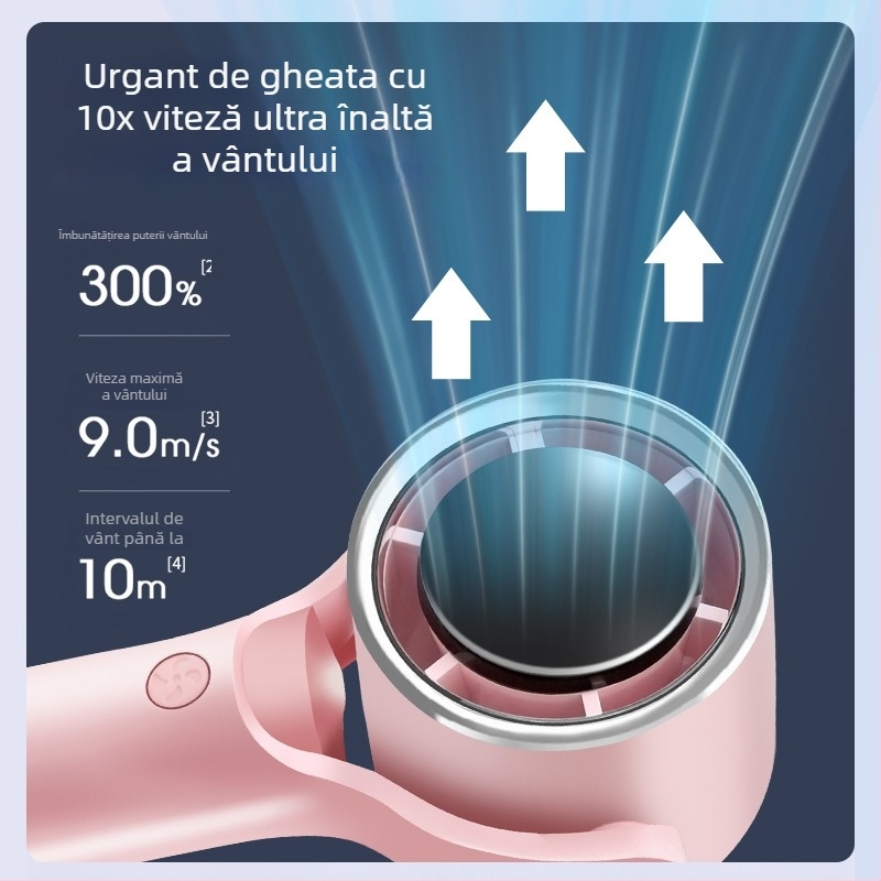 Ventilator fără palete cu 5 trepte, motor fără perii, cap oscilant, design desktop/handheld, USB și baterie Li-ion încorporată