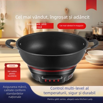 Wok electric cu strat antiaderent, vas din fontă îngroșat, gătire, aburire și fierbere într-un singur aparat