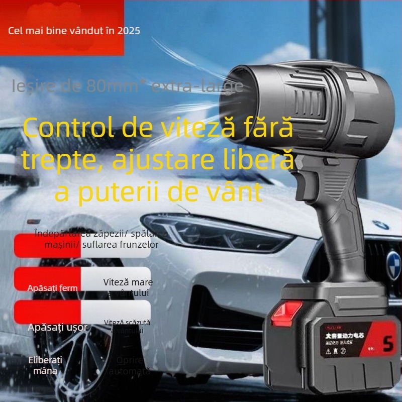 Suflător fără fir cu baterie Li‑Ion 21V – Turbină ductată, reîncărcabil, pentru spălarea mașinii, eliminarea prafului și suflarea zăpezii