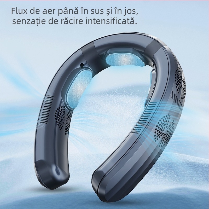 Ventilator fără lame pentru gât USB, răcire și încălzire, control inteligent al temperaturii, 3 viteze, baterie încorporată 6000mAh, motor fără perii